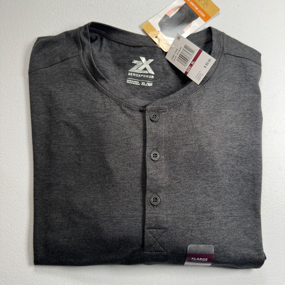 ZeroXposur Henley Melange Tee Shirt Gray‎ Black Poly Spandex XL NWT